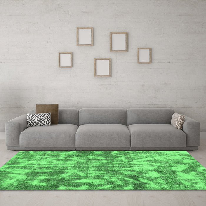 Machine Washable Abstract Emerald Green Modern Area Rugs in a Living Room,, wshabs1293emgrn