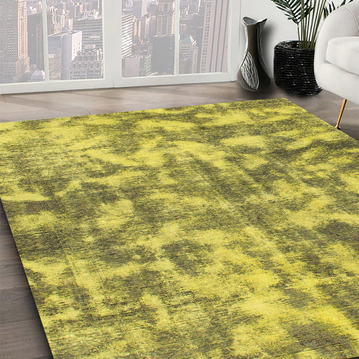 Abstract Golden Brown Yellow Modern Rug in Family Room, abs1293