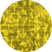 Round Machine Washable Abstract Yellow Modern Rug, wshabs1293yw