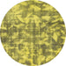 Round Machine Washable Abstract Gen Brown Yellow Rug, wshabs1293