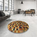 Round Abstract Dark Sienna Brown Checkered Rug in a Office, abs1294