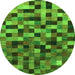 Round Machine Washable Checkered Green Modern Area Rugs, wshabs1294grn