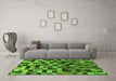 Machine Washable Checkered Green Modern Area Rugs in a Living Room,, wshabs1294grn