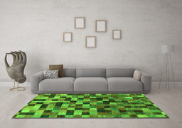 Machine Washable Checkered Green Modern Area Rugs in a Living Room,, wshabs1294grn