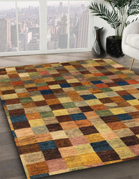 Abstract Dark Sienna Brown Checkered Rug, abs1294