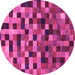 Round Machine Washable Checkered Pink Modern Rug, wshabs1294pnk