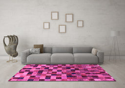 Machine Washable Checkered Pink Modern Rug in a Living Room, wshabs1294pnk