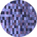 Round Machine Washable Checkered Blue Modern Rug, wshabs1294blu