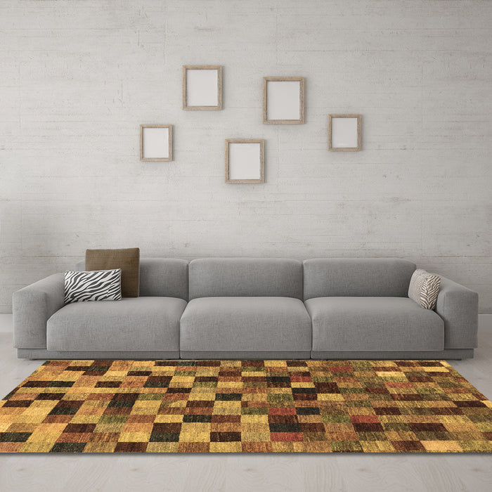 Machine Washable Checkered Brown Modern Rug in a Living Room,, wshabs1294brn