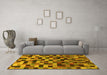 Machine Washable Checkered Yellow Modern Rug in a Living Room, wshabs1294yw