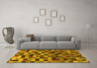 Machine Washable Checkered Yellow Modern Rug, wshabs1294yw