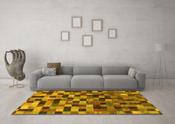 Machine Washable Checkered Yellow Modern Rug in a Living Room, wshabs1294yw