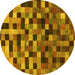 Round Checkered Yellow Modern Rug, abs1294yw