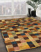 Abstract Dark Sienna Brown Checkered Rug in Family Room, abs1294