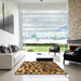 Square Abstract Dark Sienna Brown Checkered Rug in a Living Room, abs1294