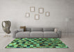 Machine Washable Checkered Turquoise Modern Area Rugs in a Living Room,, wshabs1294turq