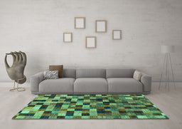 Machine Washable Checkered Turquoise Modern Area Rugs in a Living Room,, wshabs1294turq