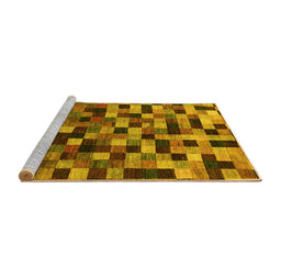 Sideview of Machine Washable Checkered Yellow Modern Rug, wshabs1294yw