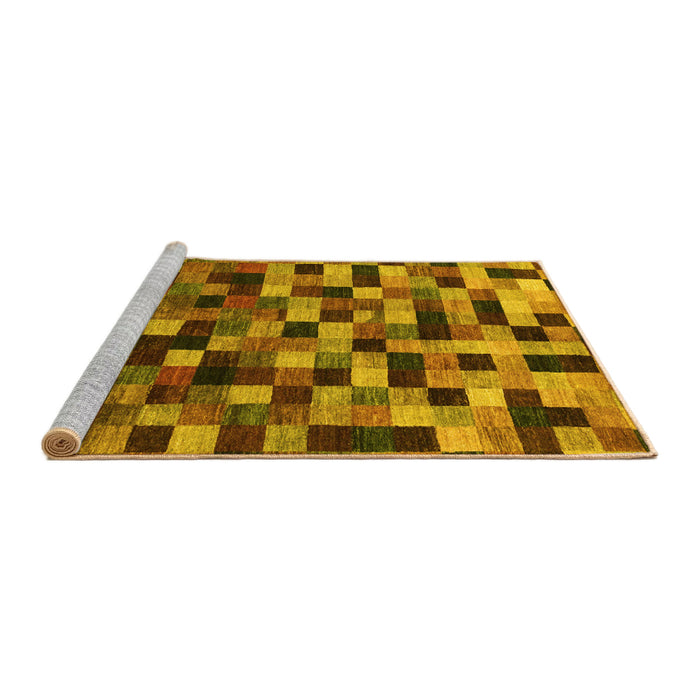 Sideview of Machine Washable Checkered Yellow Modern Rug, wshabs1294yw