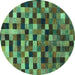 Round Checkered Turquoise Modern Rug, abs1294turq