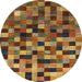 Round Abstract Dark Sienna Brown Checkered Rug, abs1294