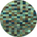 Round Machine Washable Checkered Light Blue Modern Rug, wshabs1294lblu