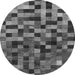 Round Machine Washable Checkered Gray Modern Rug, wshabs1294gry