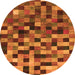 Round Machine Washable Checkered Orange Modern Area Rugs, wshabs1294org