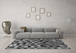 Machine Washable Checkered Gray Modern Rug in a Living Room,, wshabs1294gry