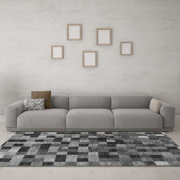 Machine Washable Checkered Gray Modern Rug in a Living Room,, wshabs1294gry
