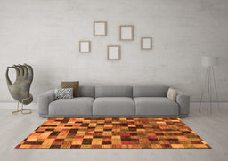 Machine Washable Checkered Orange Modern Area Rugs in a Living Room, wshabs1294org