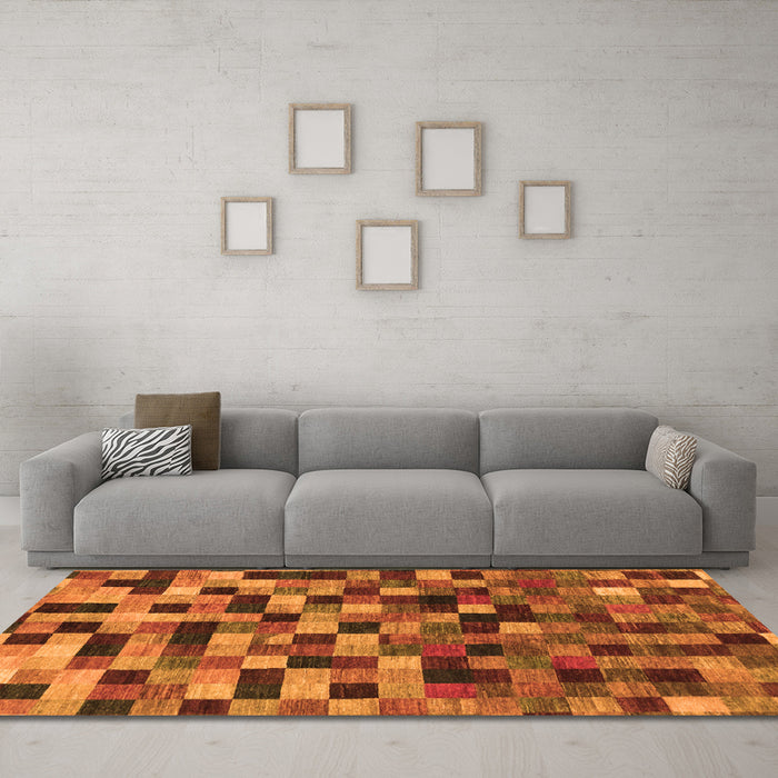 Machine Washable Checkered Orange Modern Area Rugs in a Living Room, wshabs1294org