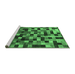 Sideview of Machine Washable Checkered Emerald Green Modern Area Rugs, wshabs1294emgrn