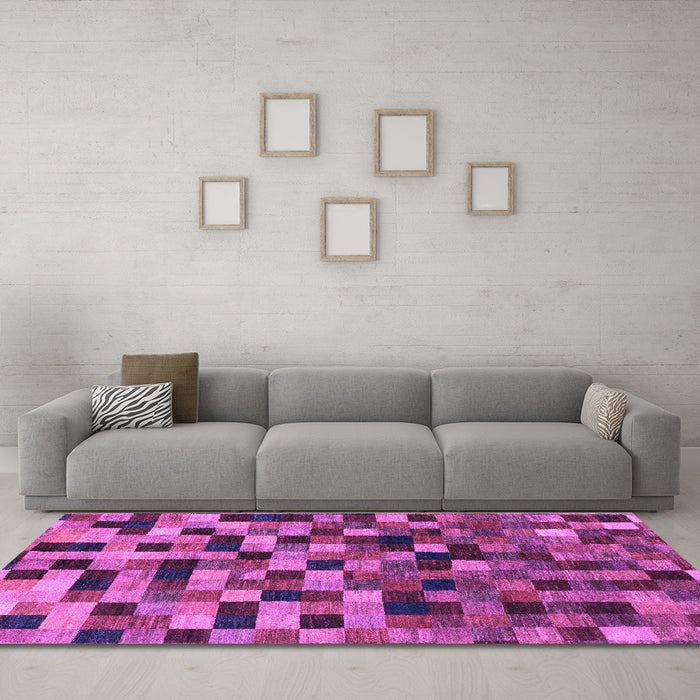Machine Washable Checkered Purple Modern Area Rugs in a Living Room, wshabs1294pur