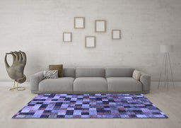 Machine Washable Checkered Blue Modern Rug in a Living Room, wshabs1294blu