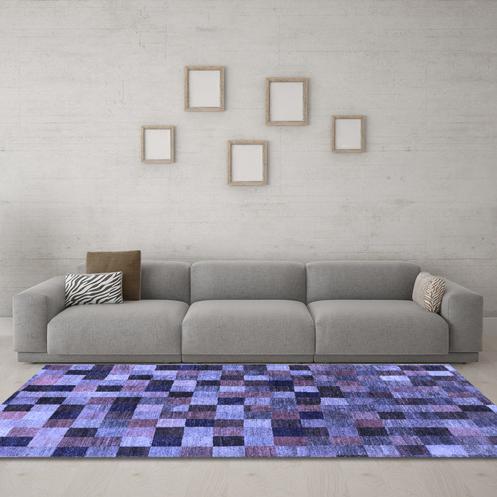 Machine Washable Checkered Blue Modern Rug in a Living Room, wshabs1294blu