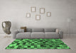 Machine Washable Checkered Emerald Green Modern Area Rugs in a Living Room,, wshabs1294emgrn