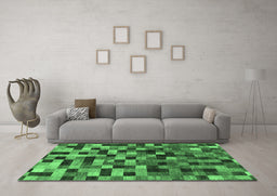 Machine Washable Checkered Emerald Green Modern Area Rugs in a Living Room,, wshabs1294emgrn