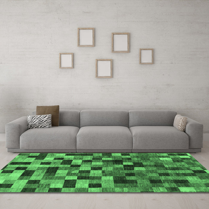 Machine Washable Checkered Emerald Green Modern Area Rugs in a Living Room,, wshabs1294emgrn
