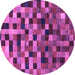 Round Machine Washable Checkered Purple Modern Area Rugs, wshabs1294pur