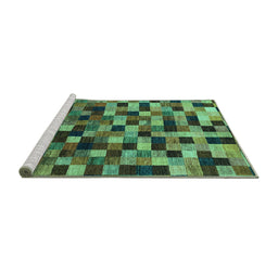 Sideview of Machine Washable Checkered Turquoise Modern Area Rugs, wshabs1294turq