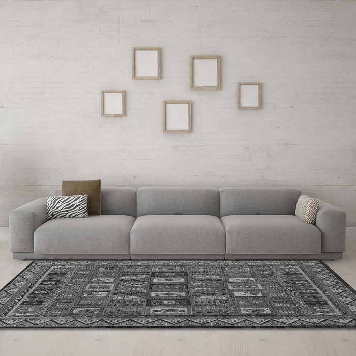 Machine Washable Abstract Gray Modern Rug in a Living Room,, wshabs1295gry