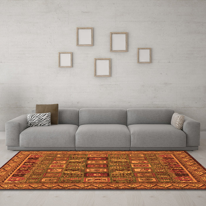 Machine Washable Abstract Orange Modern Area Rugs in a Living Room, wshabs1295org