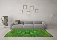 Machine Washable Abstract Green Modern Rug, wshabs1295grn