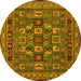 Round Abstract Yellow Modern Rug, abs1295yw