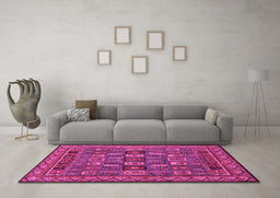 Machine Washable Abstract Pink Modern Rug in a Living Room, wshabs1295pnk