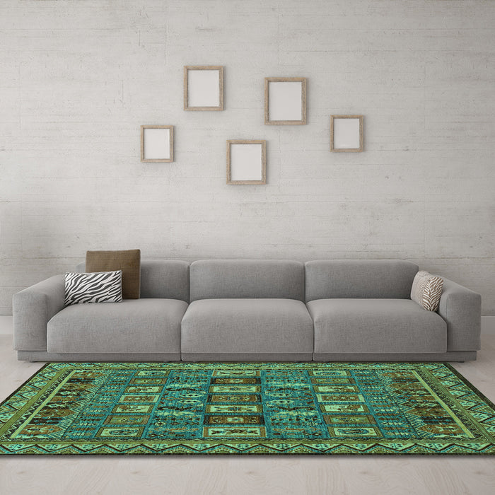 Machine Washable Abstract Turquoise Modern Area Rugs in a Living Room,, wshabs1295turq