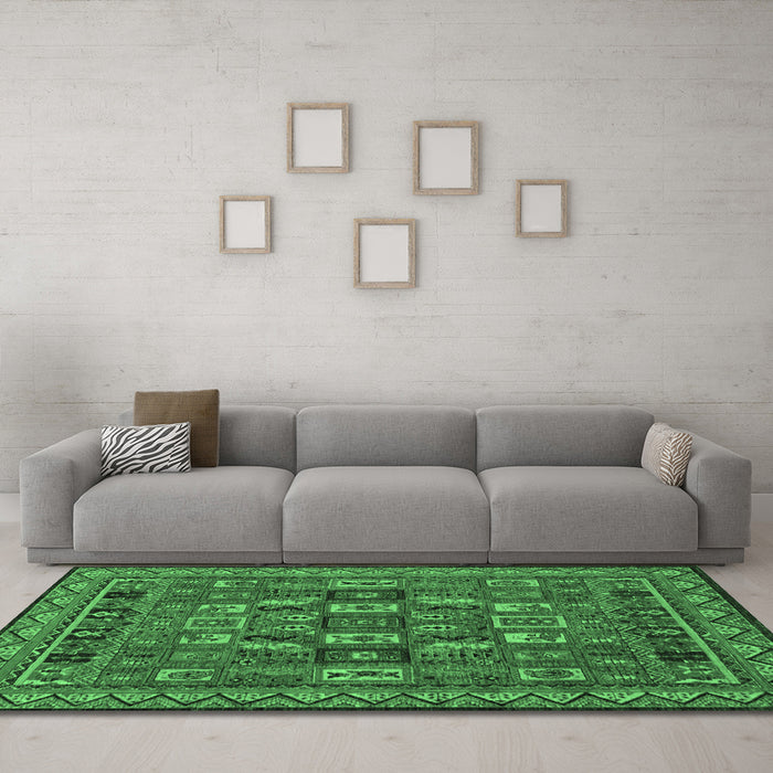 Machine Washable Abstract Emerald Green Modern Area Rugs in a Living Room,, wshabs1295emgrn