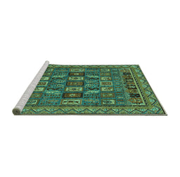 Sideview of Machine Washable Abstract Turquoise Modern Area Rugs, wshabs1295turq