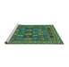 Sideview of Machine Washable Abstract Turquoise Modern Area Rugs, wshabs1295turq